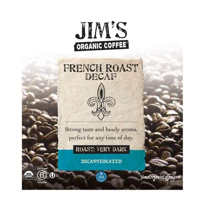 Jims Organic Coffee - French Roast Decaf - Dark Roast, Whole Bean, 11 oz Bag