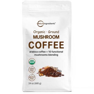 Micro Ingredients Organic 10 in 1 Ground Mushroom Coffee, 24 Ounce | Premium Arabica Coffee with Lion&#39;s Mane, Chaga, Reishi, &amp; More | Smooth Medium Roast, Clean Energy, &amp; Immune Support
