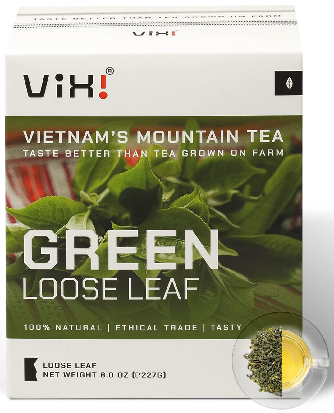 VIXI Green Tea Loose Leaf, (8.00 Oz), Vietnam&#39;s Mountain Tea, Caffeinated, Antioxidant, Dried Whole Full Large Leaves, 100% Natural from Ancient Tea Tree for Hot and Cold Brew