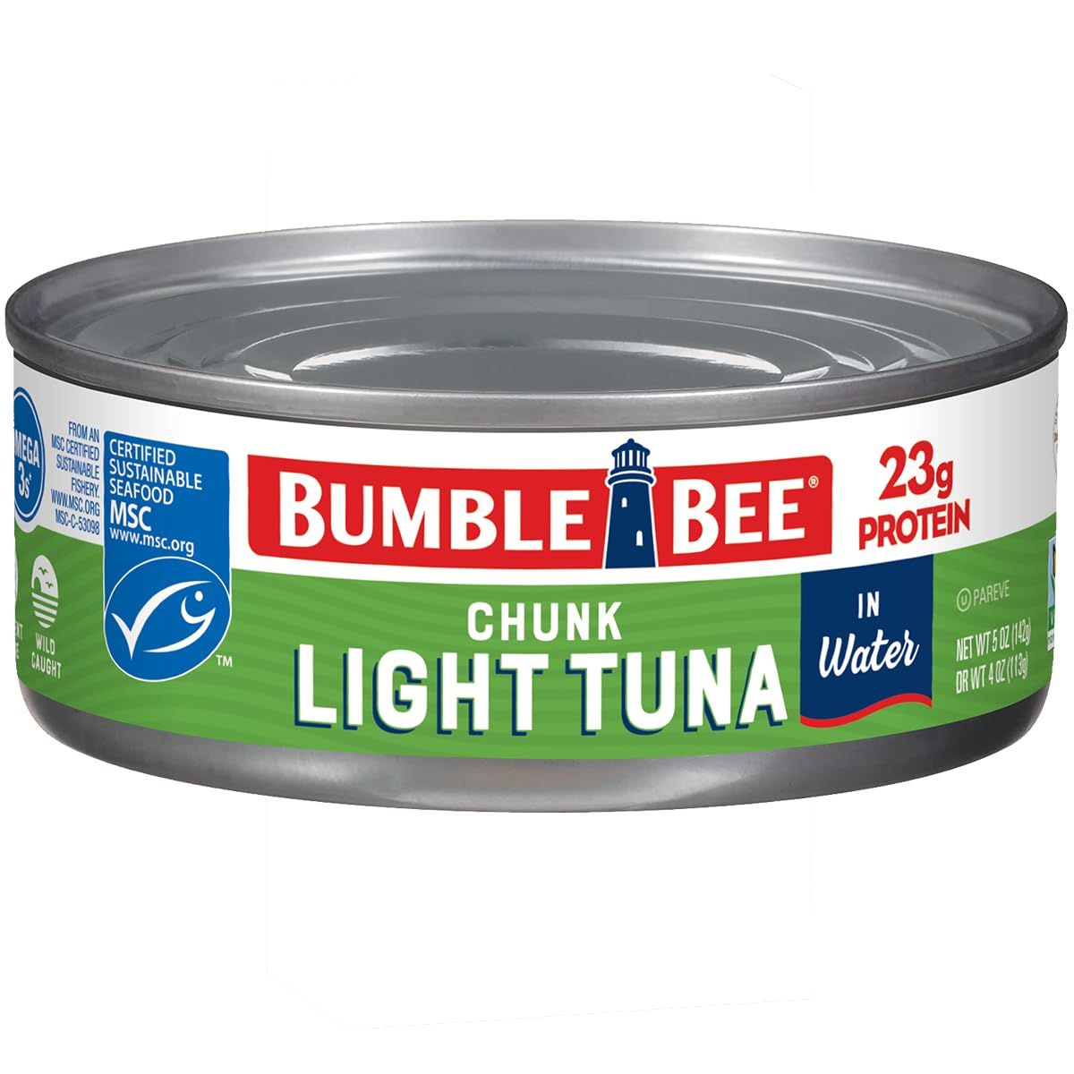 Bumble Bee Chunk Light Tuna In Water, 5 oz Cans (Pack of 48) - Wild Caught Skipjack Tuna - 23g Protein Per Serving - MSC Certified Sustainable Seafood, Non-GMO, Gluten Free, Kosher