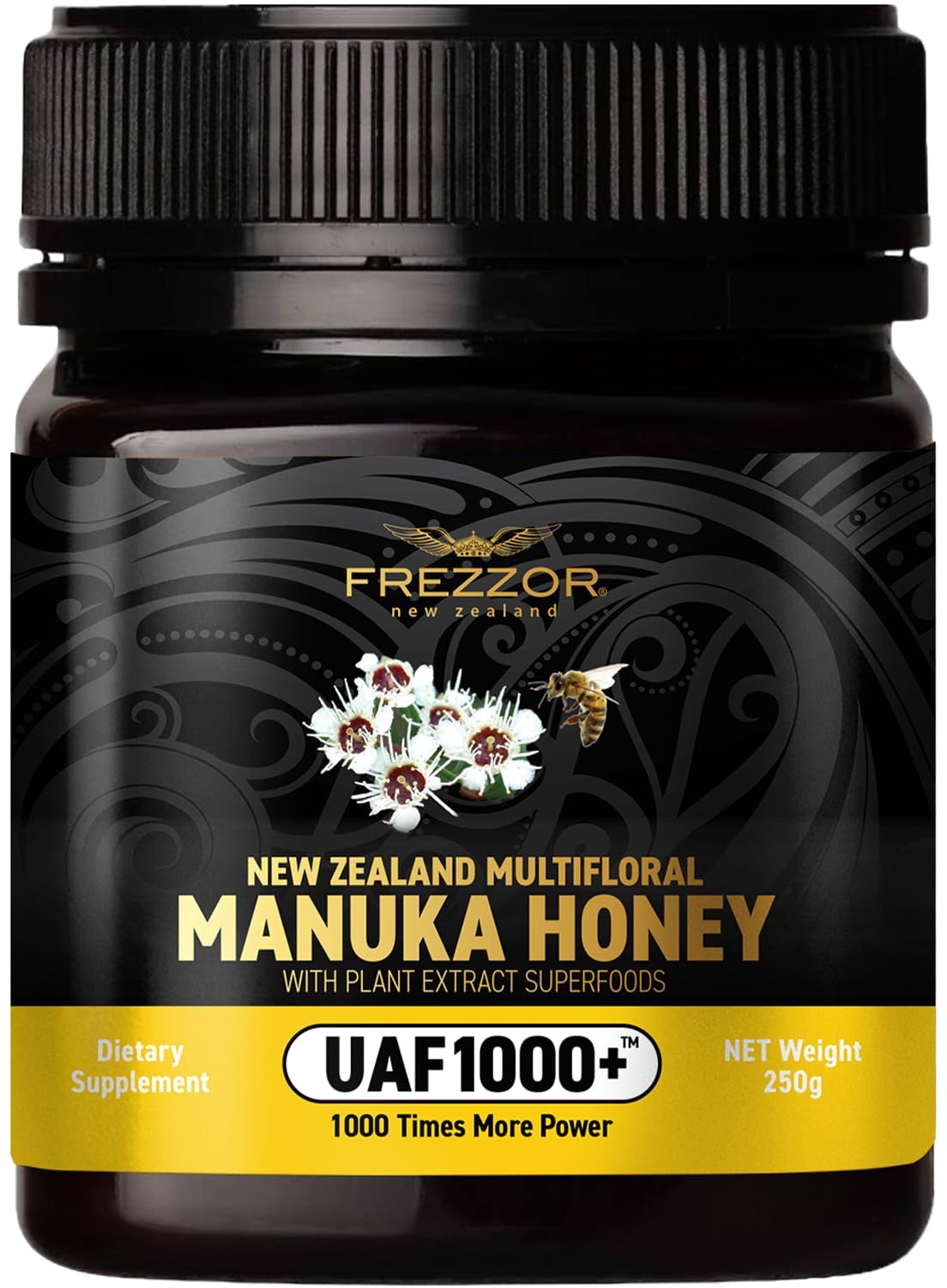 FREZZOR Premium New Zealand Raw Multifloral Manuka Honey with UAF1000+ Super Antioxidant, 230% More Bioactive, Best Support for Everyday Wellness, Antioxidant Superfood, 1 Jar (8.8oz/250g)