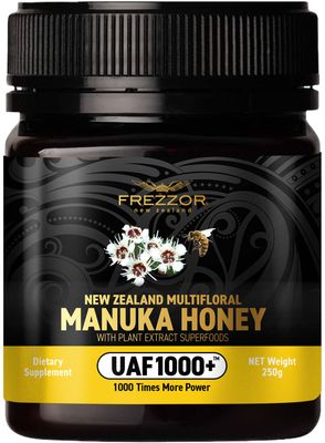 FREZZOR Premium New Zealand Raw Multifloral Manuka Honey with UAF1000+ Super Antioxidant, 230% More Bioactive, Best Support for Everyday Wellness, Antioxidant Superfood, 1 Jar (8.8oz/250g)