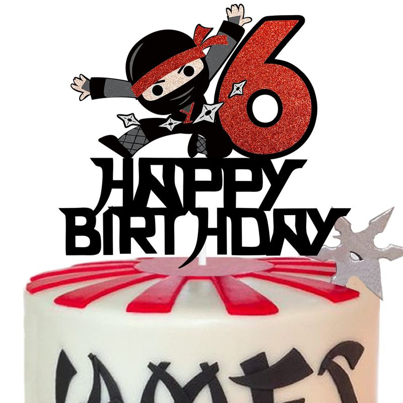 6th Happy Birthday Cake Topper Kung FU Ninja Themed Karate Boy Girl Glitter Party Cake Decorations LIANGSS