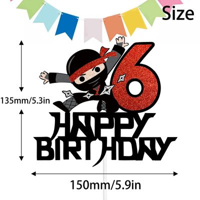 6th Happy Birthday Cake Topper Kung FU Ninja Themed Karate Boy Girl Glitter Party Cake Decorations LIANGSS