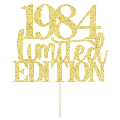 Limited EDITION 1984 cake topper 40th birthday happy birthday cake topper men and women cheer 40 years old handmade Golden glitter cake decoration