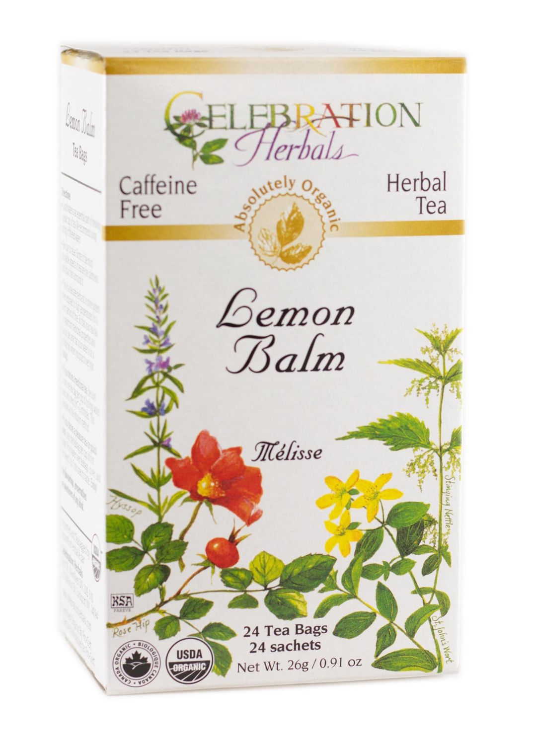 Celebration Herbals Organic Lemon Balm Tea Bags, 24 Count