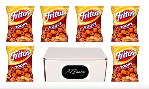AZPantry Fritos Hoops Bar-B-Q Corn Chips Vending Machine Bags 57g /2oz (6X-Pack) Comes in a Crush Proof Box Imported from Canada Family Size Chips Bundle Pack Amazing Canadian Snacks