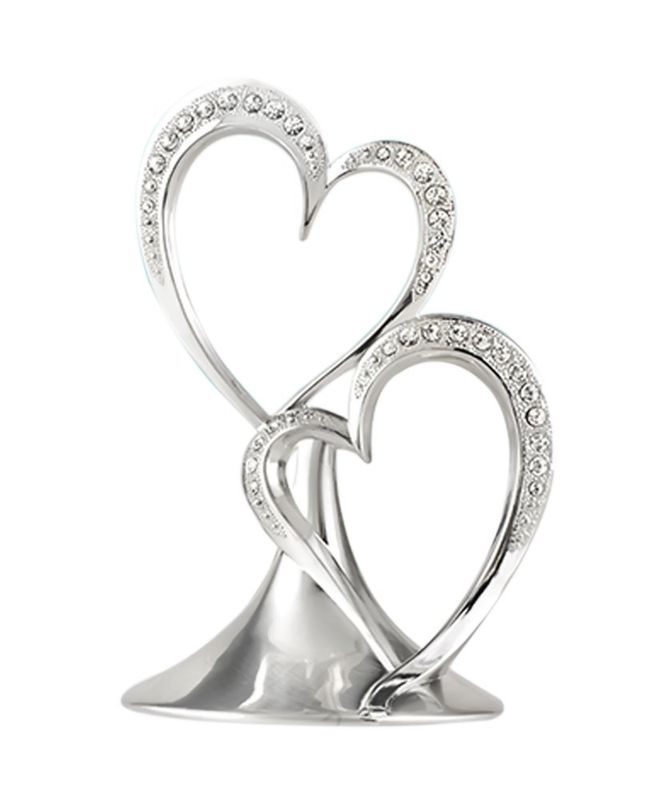 Hortense B. Hewitt Sparkling Love Double Hearts Anniversary, Engagement, Wedding Cake Topper, 5.5-Inches, Metal with Rhinestones, Silver