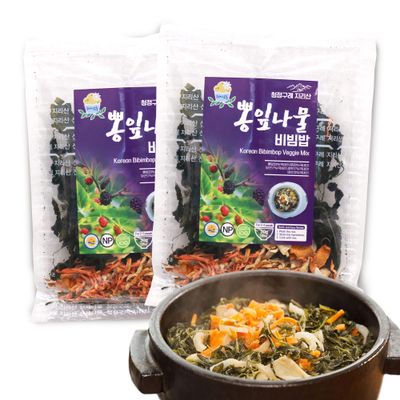 Pack of 2, Korean Bibimbap Veggies Dried Vegetables Mix Korean Food, Assorted Korean Traditional Namulbap Pantry Herbs, Radish Leaves, Aster Scaber, Thistle Gondeurae, Chwinamul, Mustard Greens