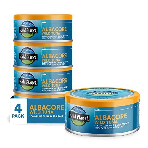 Wild Planet Albacore Wild Tuna, Sea Salt, Canned Tuna, Sustainably Wild-Caught, Pole &amp; Line, 5 Ounce (Pack of 4), Packaging May Vary