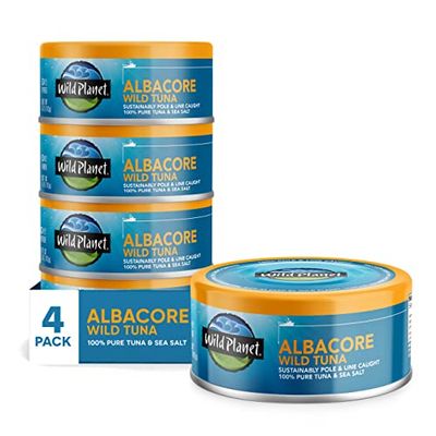 Wild Planet Albacore Wild Tuna, Sea Salt, Canned Tuna, Sustainably Wild-Caught, Pole &amp; Line, 5 Ounce (Pack of 4), Packaging May Vary