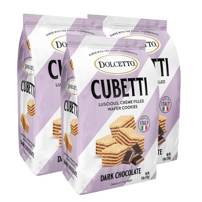 Dolcetto Cubetti Wafer Cookies, Creamy Dark Chocolate Flavor Sweets, Crispy Gourmet Treats made in Italy, NO Preservatives, 8.8 Ounce (Pack of 3)