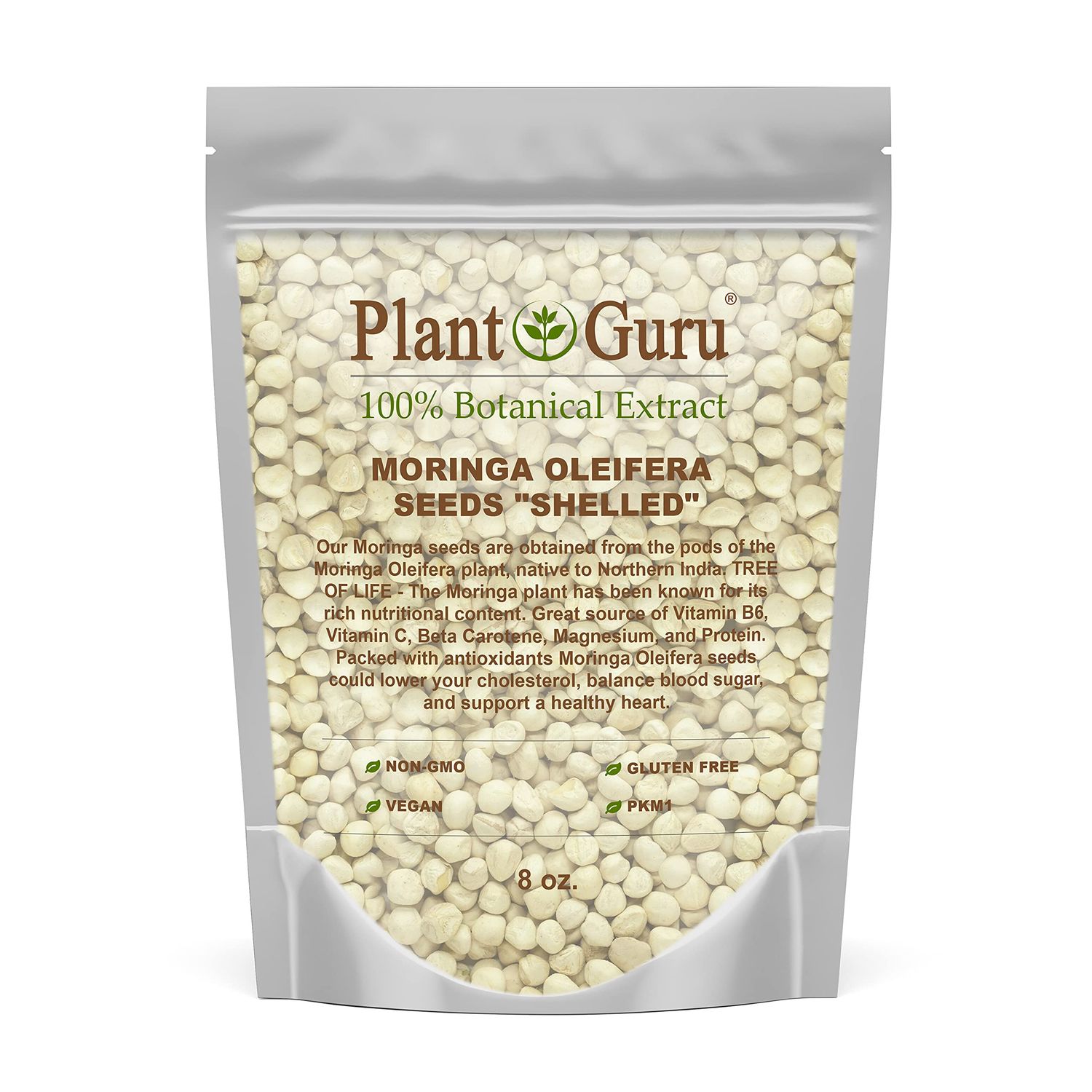 Moringa Seeds Kernel Shelled 8 oz. - Clean PKM1 Variety - Edible - Moringa Oleifera - Malunggay - Semillas De Moringa - Drumstick Tree - Non-GMO - 1000 to 1200 Seeds Approx.
