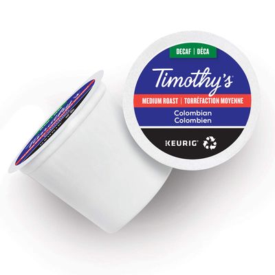Timothy's World Coffee Decaf Colombian K-Cup Coffee, 24 Count (Pack of 2) (Packaging may vary)