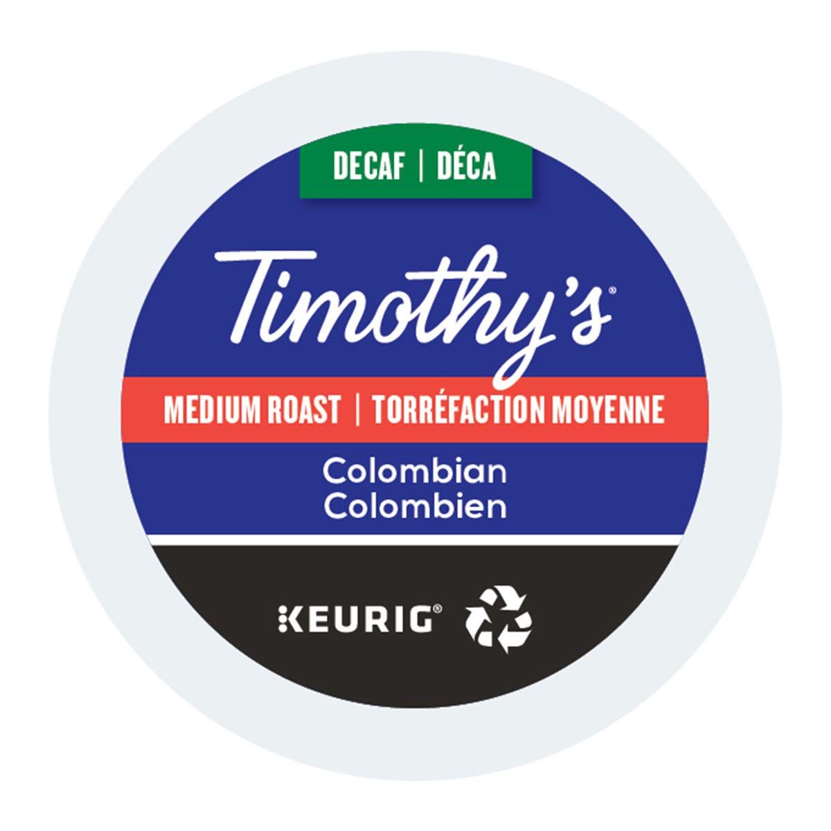 Timothy&#39;s World Coffee Decaf Colombian K-Cup Coffee, 24 Count (Pack of 2) (Packaging may vary)