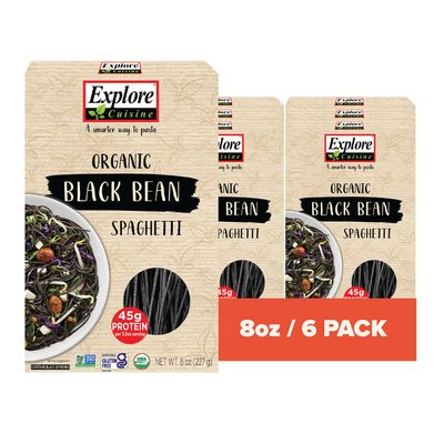 Explore Cuisine Organic Black Bean Spaghetti - Pack of 6 (8 oz) - Easy-to-Make Gluten Free Pasta - High in Plant Protein &amp; Fiber - Vegan, Keto Friendly, Non-GMO, Kosher - 24 Total Servings