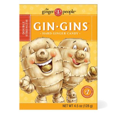 GIN GINS Double Strength Ginger Hard Candy by The Ginger People - Anti-Nausea and Digestion Aid, Individually Wrapped Healthy Candy - Double Strength Ginger Flavor, 4.5oz Boxes - Pack of 12
