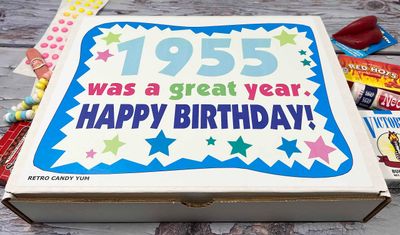 RETRO CANDY YUM ~ 1955 69th Birthday Gift Box of Nostalgic Candy Assortment from Childhood for 69 Year Old Man or Woman Born 1955