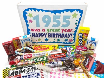 RETRO CANDY YUM ~ 1955 69th Birthday Gift Box of Nostalgic Candy Assortment from Childhood for 69 Year Old Man or Woman Born 1955