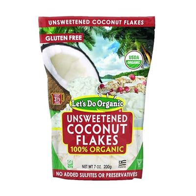 Let&#39;s Do Organic Unsweetened Coconut Flakes - Coconut Flakes Unsweetened Organic, Organic Coconut Flakes, Organic Flake Coconut - 7 Ounce (Pack of 12)