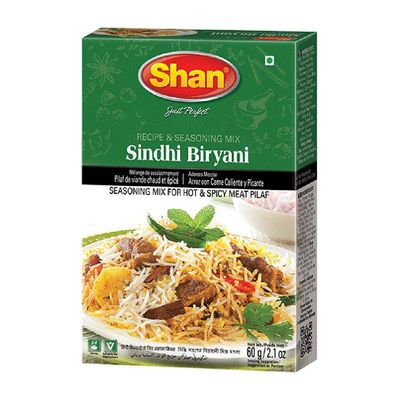 Shan Sindhi Biryani Recipe and Seasoning Mix 2.11 oz (60g) - Spice Powder for Hot and Spicy Meat Pilaf - Suitable for Vegetarians - Airtight Bag in a Box