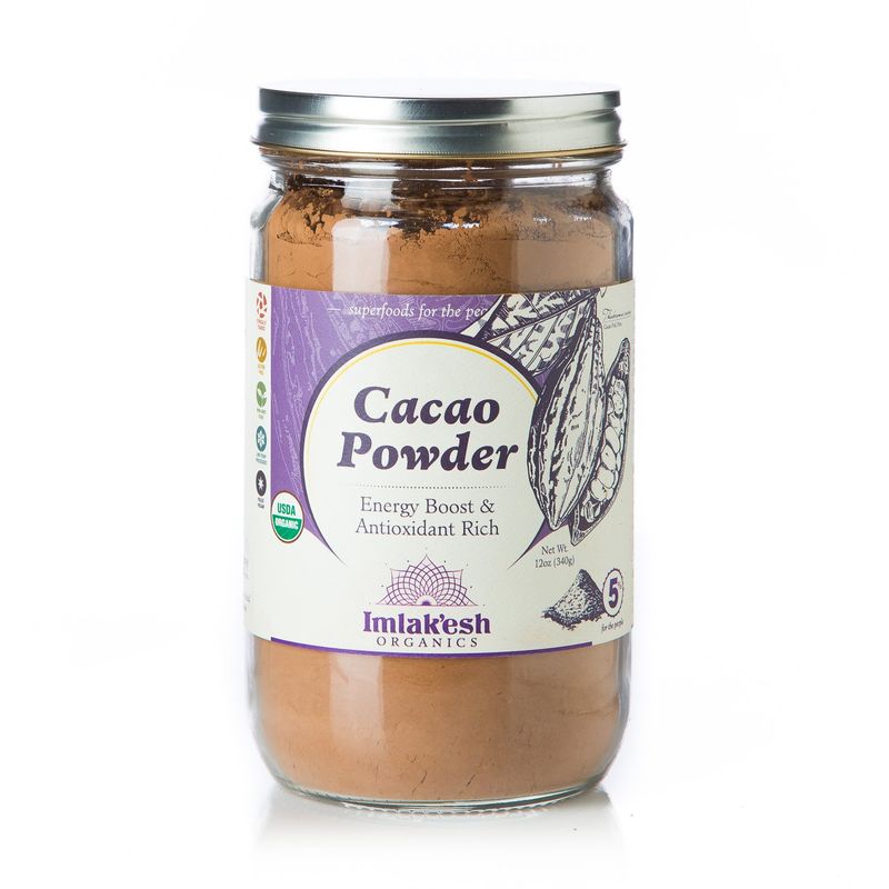 Imlak&#39;esh Organics - Organic Cacao Powder Unsweetened - Zero Sugar Keto Friendly Cacao Powder for Baking and Smoothies - Vegan, Non-GMO, and Gluten Free (12oz Glass Jar)