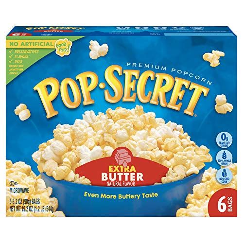 Pop Secret Popcorn, Extra Butter, 3.2 Ounce Microwave Bags, 6 Count Boxes (Pack of 6)