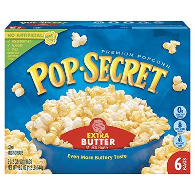 Pop Secret Popcorn, Extra Butter, 3.2 Ounce Microwave Bags, 6 Count Boxes (Pack of 6)