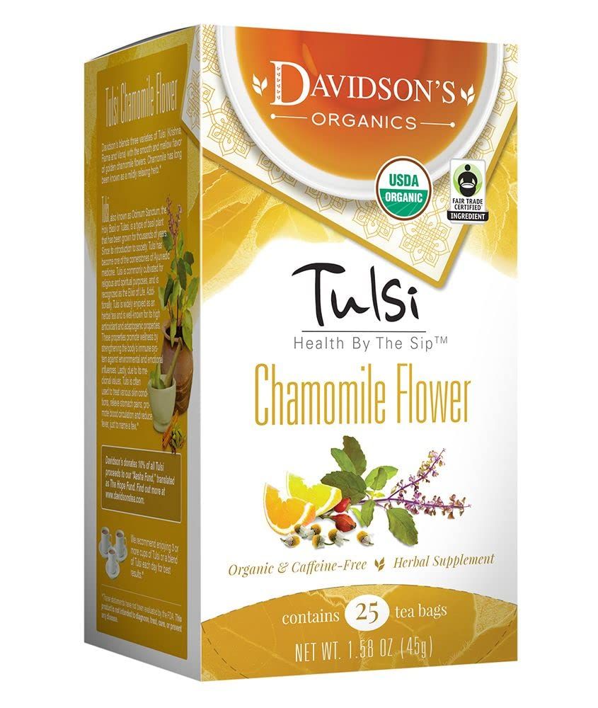 Davidson&#39;s Organics, Tulsi Chamomile Flower, 25-count Tea Bags, Pack of 6