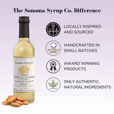 Sonoma Syrup Co Vanilla Almond Simple Syrup 12.7 Fl Oz for Cocktails, Tea, and Cooking