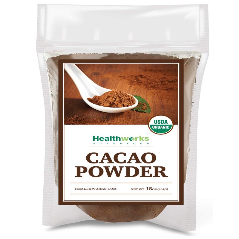 Healthworks Cacao Powder (16 Ounces / 1 Pound) | Cocoa Chocolate Substitute | Certified Organic | Sugar-Free, Keto, Vegan &amp; Non-GMO | Peruvian Bean/Nut Origin | Antioxidant Superfood