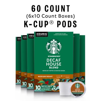 Starbucks Decaf K-Cup Coffee Pods - House Blend for Keurig Brewers - 6 boxes (60 pods total)