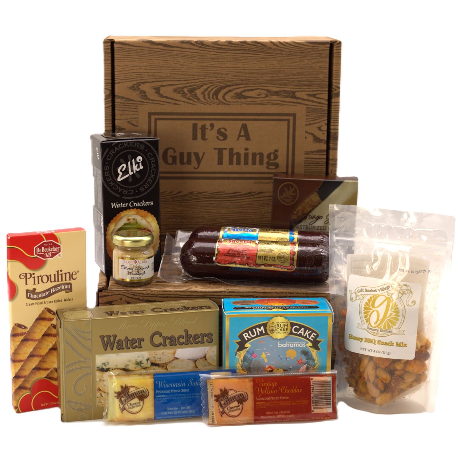 Gift Basket Village It&#39;s A Guy Thing, Gift Basket For Guys with Cheese, Sausage, Crackers and Sweets, 8 Piece Set, Original, 1 Count