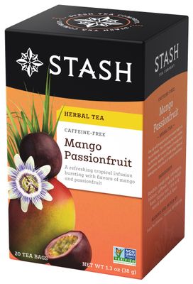 Stash Tea Mango Passionfruit Herbal Tea, 20 Count Box of Tea Bags Individually Wrapped in Foil, Sweet Fruity Caffeine Free Herbal Tisane, Drink Hot or Iced