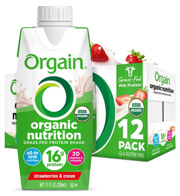 Orgain Organic Nutritional Protein Shake, Strawberries &amp; Cream - 16g Grass Fed Whey Protein, Meal Replacement, 20 Vitamins &amp; Minerals, Fruits &amp; Vegetables, Gluten Free, Non-GMO, 11 Fl Oz (12 Pack)