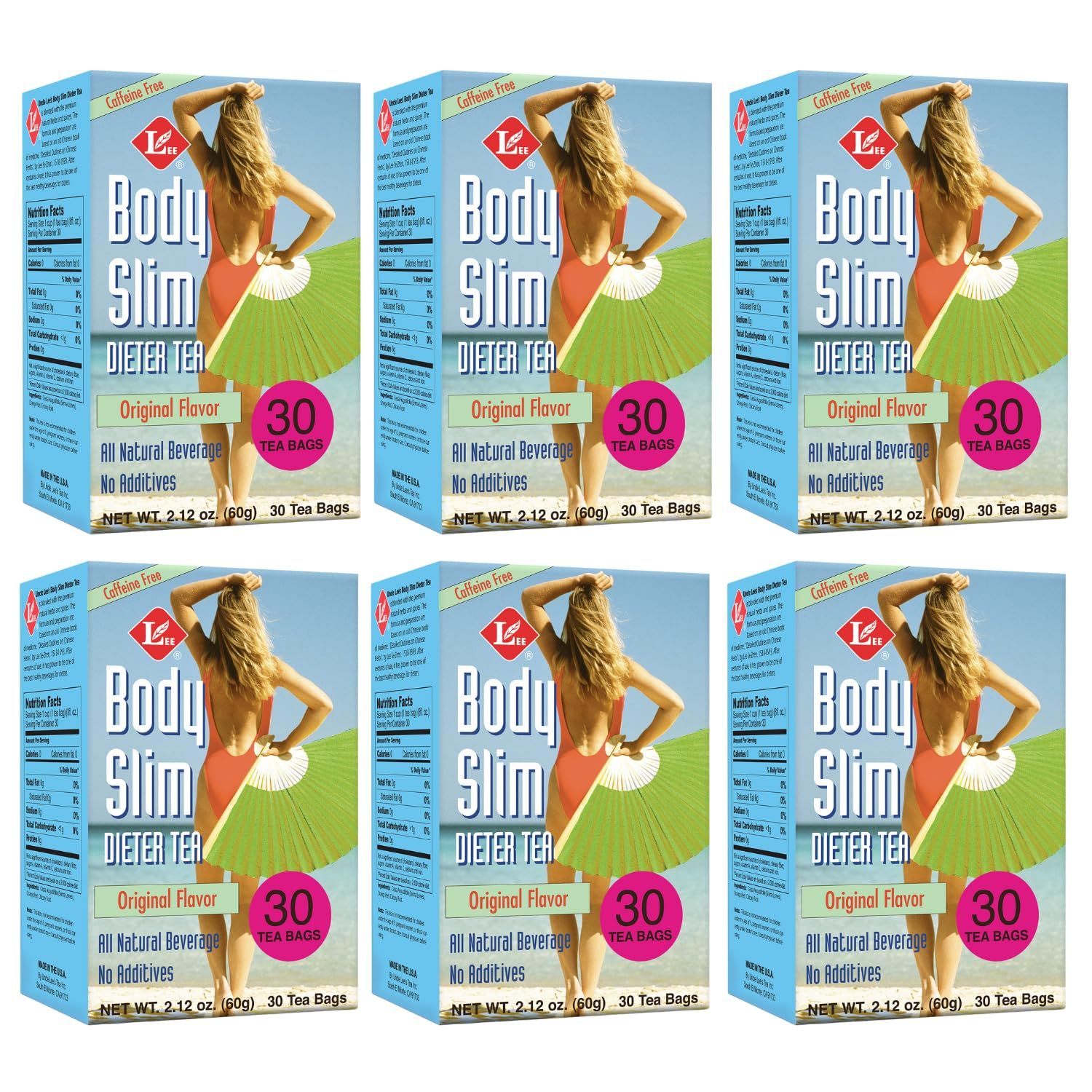 Uncle Lees Body Slim Dieters Tea, Detox &amp; Slimming Tea - Senna, Orange Peel &amp; Chicory Root, Natural Laxative, Caffeine-Free Herbal Tea Bags, 30 Count Ea (Pack of 6)