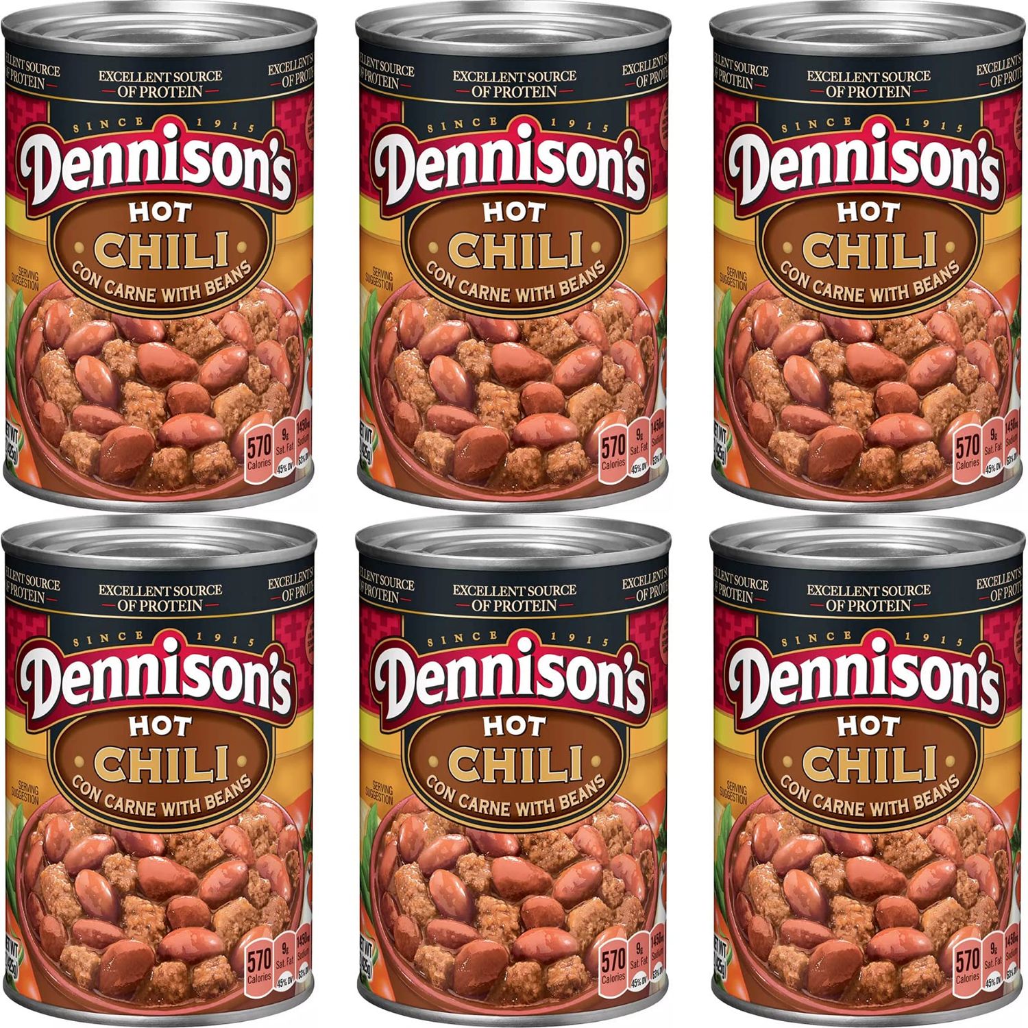 Dennison&#39;s, Hot Chili Con Carne with Beans, 15oz Can (Pack of 6)