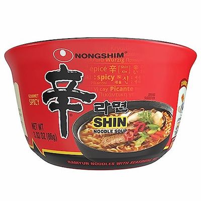 Nongshim Gourmet Spicy Shin Noodle Soup Bowl, 12 Pack, Microwaveable Ramyun Soup Noodles, No MSG Added