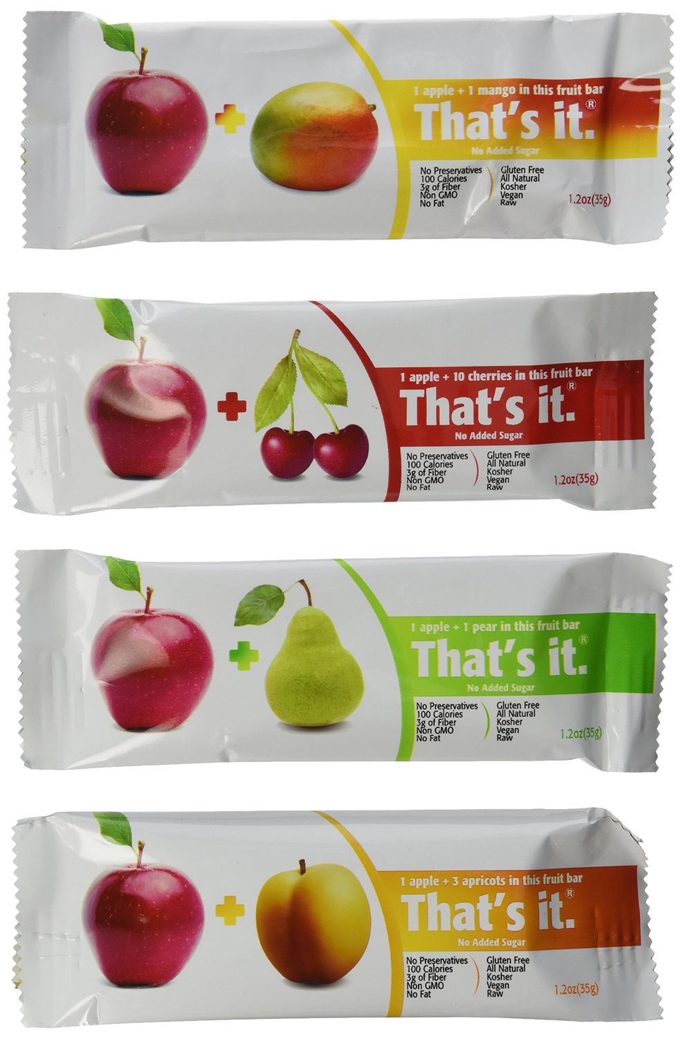That&#39;s It Natural Fruit Bars Variety Pack, Apple+Mango, Apple+Pear, Apple+Cherry &amp; Apple+Apricot, 1.2 Ounce (Pack of 12)