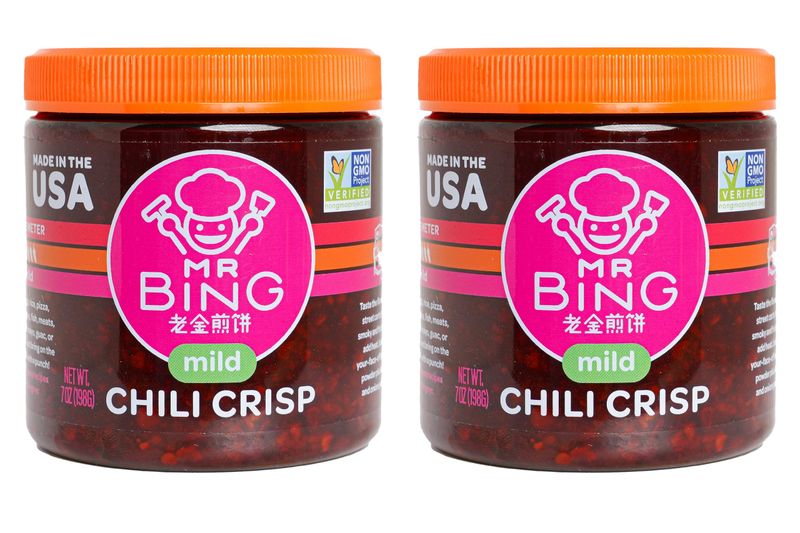 Mr Bing Chili Crisp - Delicious &amp; Flavorful Chili Oil- Made in USA Chili Paste Hot Sauce - Gluten Free, Vegan, No MSG - Pack of 2 Mild (7 oz.) Jars