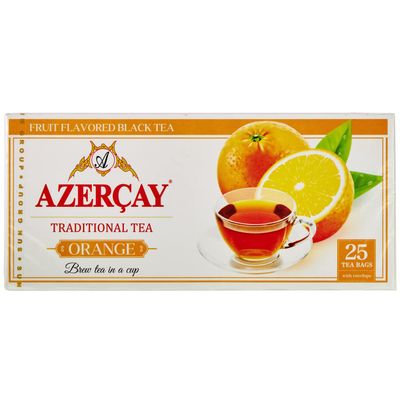 Azercay Black Tea with ORANGE 25 Tea Bags Made in Azerbaijan Kosher Certified NO GMO