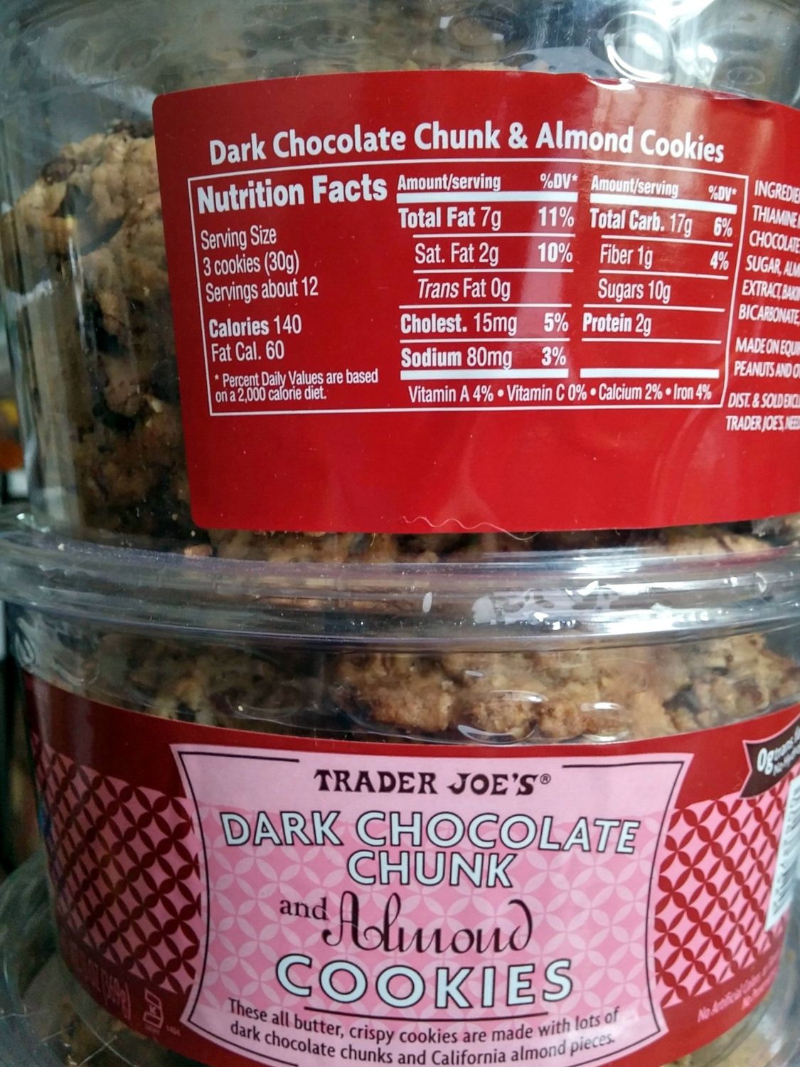 2 packages Trader Joe&#39;s Dark Chocolate Chunk &amp; Almond Cookies