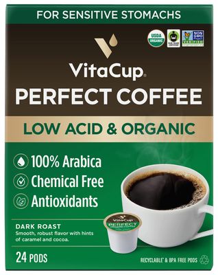 VitaCup Perfect Low Acid Coffee Pods, USDA Organic &amp; Fair Trade, Mycotoxin Free, Dark Roast Guatemala Single Origin, Clean &amp; Pure Recyclable Single Serve Pod compatible w/Keurig K-Cup Brewers,24 CT