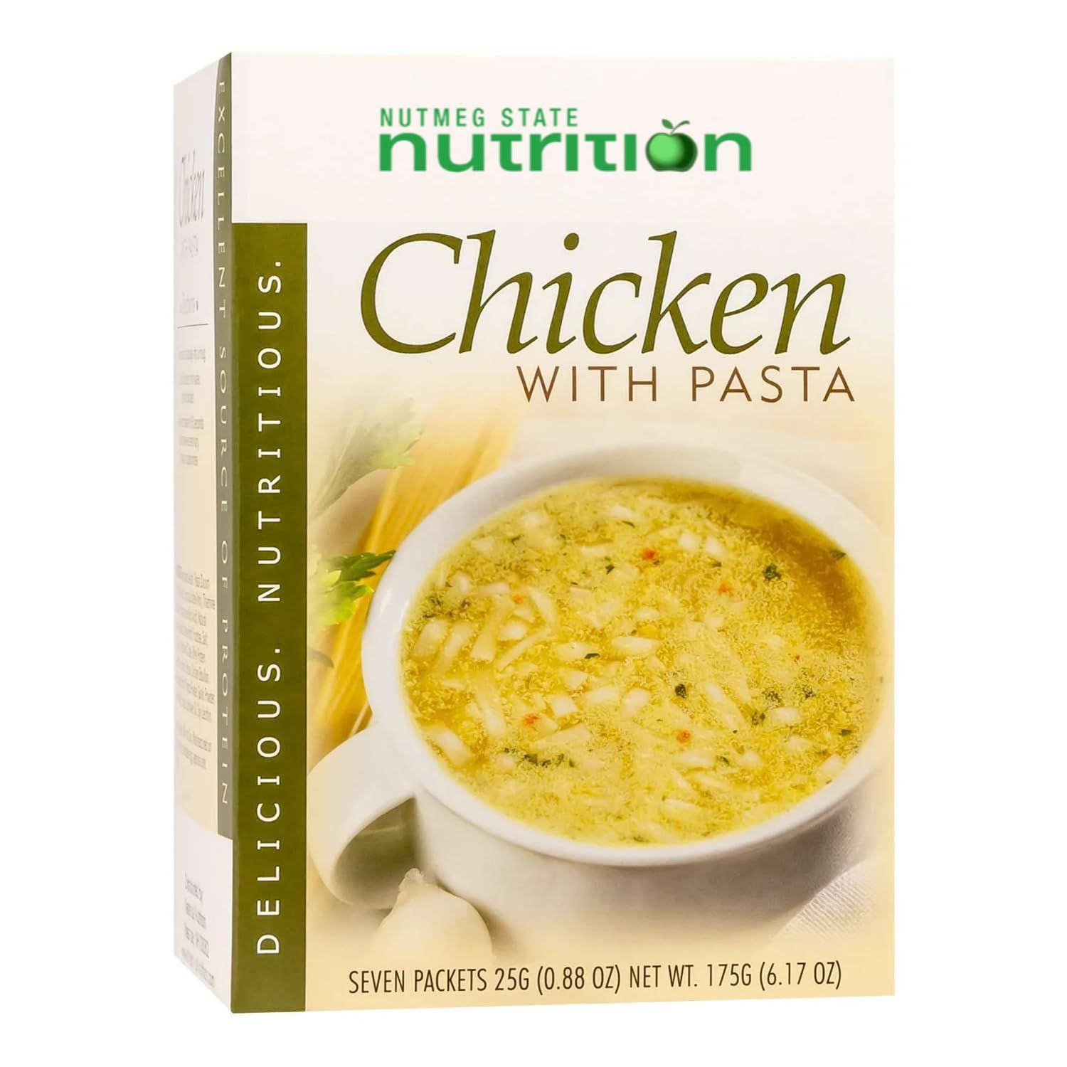 Nutmeg State Nutrition - High Protein Instant Soup Mix, Low Calorie, Low Fat, Low Carb, Ideal Protein Compatible, 7 Servings Per Box (Chicken with Pasta)