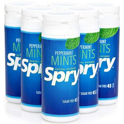 Spry Xylitol Peppermint Sugar Free Candy - Breath Mints That Promote Oral Health, Dry Mouth Mints That Increase Saliva Production, Stop Bad Breath, 45 Count (Pack of 6)