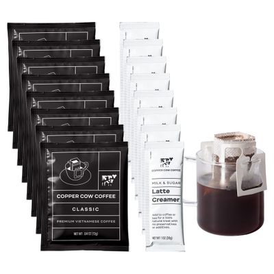 Copper Cow Coffee Premium Vietnamese Coffee: Single-Serve Classic Lattes (8 lattes, includes: 8 coffees &amp; 8 milk creamers)
