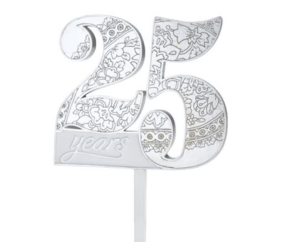 Lillian Rose 25th Anniversary Decor Number Cake Topper, White