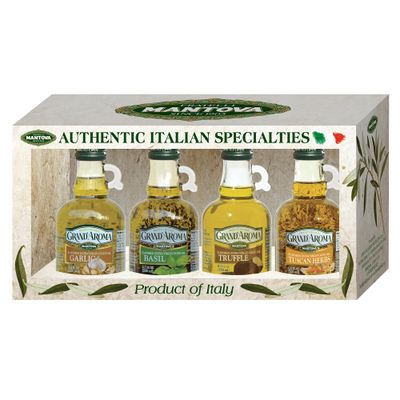 Mantova GrandAroma Flavored Extra Virgin Olive Oils, Variety Gift Set, made in Italy, cold-pressed, 100% natural, heart-healthy, for grilling, barbequing, smoking, and cooking, 8.5 oz