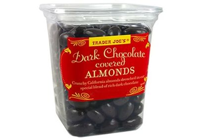 Trader Joe&#39;s Dark Chocolate Almonds Crunchy California Almonds Drenched in Rich Dark Chocolate No Gluten Ingedients...