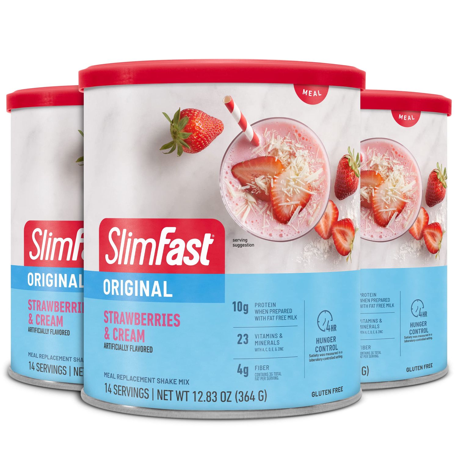 SlimFast Meal Replacement Powder, Original Strawberries &amp; Cream, Weight Loss Shake Mix, 10g of Protein, 14 Servings (Pack of 3) (Packaging May Vary)